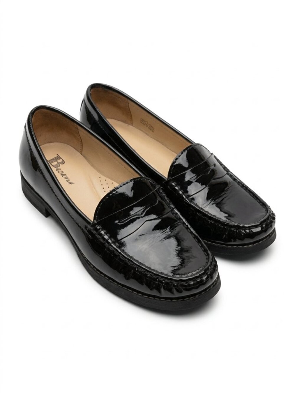 BROWNS- "Finch" Black Patent Leather Penny Loafers Dark Academia Preppy Size 7